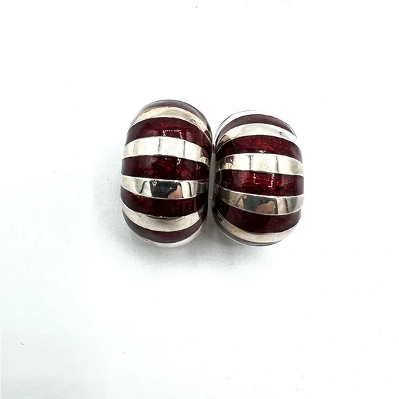 Tiffany & Co. Sterling Silver Red Enamel Shrimp Shell Clip Earrings. - Picture 4 of 8